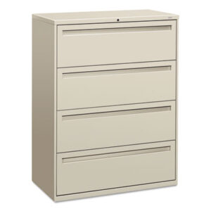 Office Furniture; 42" Wide; 700 Series; Cabinet; Drawer; File Cabinet; File Cabinets; Four-Drawer; Lateral File; Light Gray; Metal; Filing; Systems; Receptacles; Organization; Furniture; Files; Brigade; HON