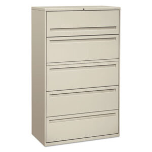 Office Furniture; 42" Wide; 700 Series; Cabinet; Drawer; File Cabinet; File Cabinets; Five-Drawer; Lateral File; Light Gray; Metal; Filing; Systems; Receptacles; Organization; Furniture; Files; Brigade; HON