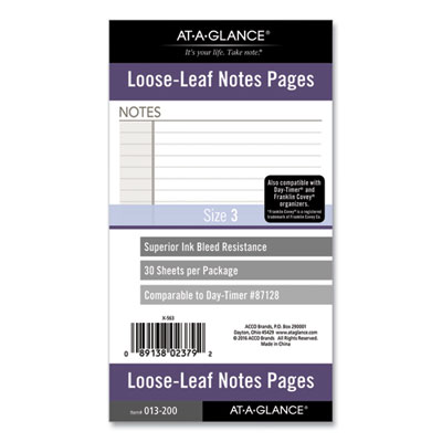 (AAG013200)AAG 013200 – Lined Notes Pages for Planners/Organizers, 6.75 x 3.75, White Sheets, Undated by AT-A-GLANCE (1/EA)