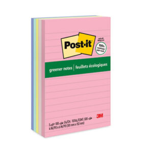 3M; 3M Post-It; 3M Post-It Notes; 4 x 6; Assorted Colors; Lined; Note Pads; Notes; Pads; Pastel; POST-IT; Post-It Notes; Recycled; Recycled Products; Ruled; Self-Stick; Self-Stick Note; Tabs; Stickers; Bookmarks; Tags; Memos; Stationery; Desktop; Sticky Notes