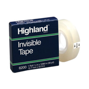 Invisible Permanent Mending Tape; Art & Drafting; Art Supplies; Classroom; Tape; Adhesive; Adhesives; Affixers; Arts; Crafts; Schools; Education; Desktop; Mailroom; MMM620012X1296