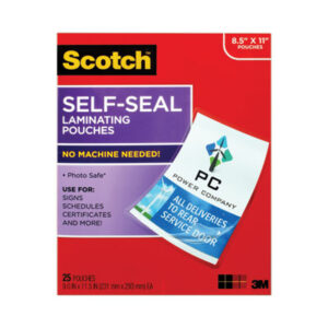 Scotch; 3M; 3M Scotch; 8-1/2 x 11 Documents; 8-1/2 x 11 Sheets; Glossy; Laminating; Laminating Adhesive; Laminating Pouches; Protector; Self-Laminating Pouches; Self-Sealing; Type G; Sleeves; Overlays; Veneers; Finishes; Coatings