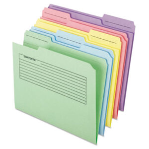 1/3 Cut Tab; Assorted Colors; Assorted Positions; File Folders; Letter Size; Notes; PENDAFLEX; Preprinted; Printed Notes Folders; Recycled; Recycled Products; Top Tab; Sleeves; Sheaths; Shells; Ordering; Storage; Files