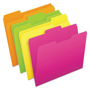 1/3 Cut; Assorted Positions; Colored; File Folders; Folders; Assorted Glow Colors; Letter Size; PENDAFLEX; Recycled Product; Top-Tab; Sleeves; Sheaths; Shells; Ordering; Storage; Files