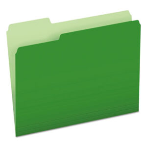 1/3 Cut; Assorted Positions; Colored; File Folders; Folders; Green; Letter Size; PENDAFLEX; Recycled Product; Top-Tab; Two-Tone Reversible; Sleeves; Sheaths; Shells; Ordering; Storage; Files