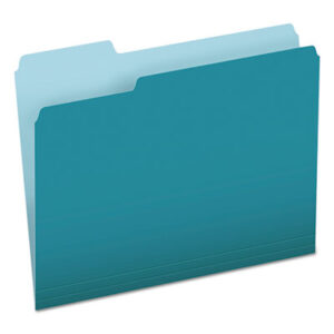 1/3 Cut; Assorted Positions; Colored; File Folders; Folders; Letter Size; PENDAFLEX; Recycled Product; Teal; Top-Tab; Two-Tone Reversible; Sleeves; Sheaths; Shells; Ordering; Storage; Files