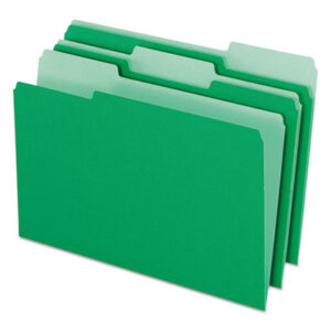 1/3 Cut; Assorted Positions; Colored; File Folders; Folders; Green; Legal Size; PENDAFLEX; Recycled Product; Top-Tab; Two-Tone Reversible; Sleeves; Sheaths; Shells; Ordering; Storage; Files