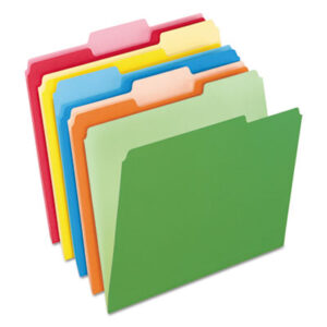 1/3 Cut; Assorted Colors; Assorted Positions; Colored; File Folders; Folders; Letter Size; PENDAFLEX; Recycled Product; Top-Tab; Two-Tone Reversible; Sleeves; Sheaths; Shells; Ordering; Storage; Files