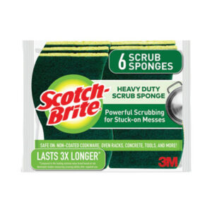 3M; SCOTCH-BRITE; Sponge; Scrubber; Scrubbing Sponge; Cleaning Supplies; Breakroom Supplies; Heavy-Duty Sponge; Cleaning; Cleansing; Kitchens; Bathrooms; Janitorial; Jan/San