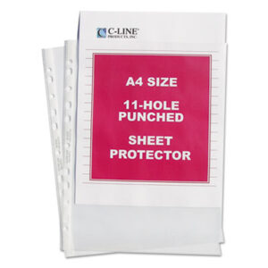 50 Protectors per Pack; A4; C-LINE; Clear; Polypropylene; Protector; Ring Binder; Sheet; Sheet Protectors; Standard Gauge; Top Loading; Sleeves; Transparent; Sheaths; Storage; Filing; Protection