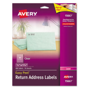 1/2 x 1 3/4; Easy Peel®; Clear; Label; Mailing; Pop-Up Edge®; Laser; Laser Printer; Laser Printer Compatible