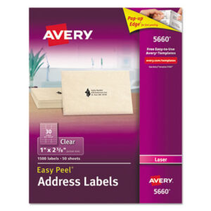 1 x 2-3/4; Address; Address Labels; Clear; Label; Labels; Laser; Laser Printer; Laser Printer Labels; Smooth Feed Sheets; Identifications; Classifications; Stickers; Shipping; Receiving; Mailrooms