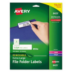 File Folder; File Folder Labels; Inkjet Printer; Inkjet Printer Labels; Label; Labels; Laser Printer; Laser Printer Labels; Self-Adhesive; Removable; Identifications; Classifications; Stickers; Shipping; Receiving; Mailrooms; AVERY