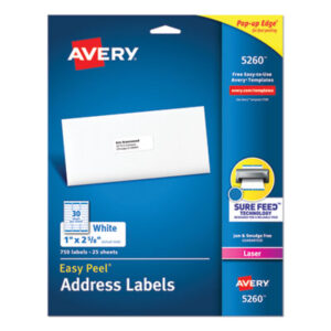 Address; Address Labels; Label; Labels; Laser; Laser Printer; Laser Printer Labels; Mailing; Smooth Feed Sheets; White; Identifications; Classifications; Stickers; Shipping; Receiving; Mailrooms; AVERY