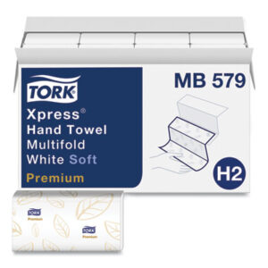 (TRKMB579)TRK MB579 – Premium Soft Xpress 3-Panel Multifold Hand Towels, 2-Ply, 9.13 x 9.5, White with Blue Leaf, 135/Packs, 16 Packs/Carton by ESSITY (16/CT)