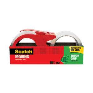 (MMM3500S21RD)MMM 3500S21RD – Tough Grip Moving Packaging Tape with Dispenser, 3" Core, 1.88" x 38.2 yds, Clear, 2/Pack by 3M/COMMERCIAL TAPE DIV. (2/PK)