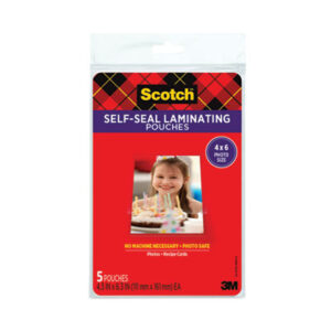 Scotch; 3M; 4 x 6 Documents; 4 x 6 Photos; Glossy; Laminating; Laminating Adhesive; Laminating Pouches; Photo; Photos; Protector; Self-Laminating Pouches; Self-Sealing; Type G; Sleeves; Overlays; Veneers; Finishes; Coatings