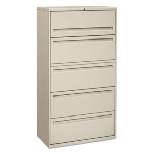 Office Furniture; 36" Wide; 700 Series; Cabinet; Drawer; File Cabinet; File Cabinets; Five Drawer; Lateral File; Light Gray; Metal; Filing; Systems; Receptacles; Organization; Furniture; Files; Brigade; HON