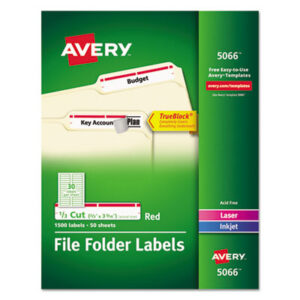 File Folder; File Folder Label; Inkjet; Label; Labels; Laser; Laser Printer; Permanent; Permanent File Folder Labels; Red Border; Self-Adhesive; Identifications; Classifications; Stickers; Shipping; Receiving; Mailrooms; AVERY