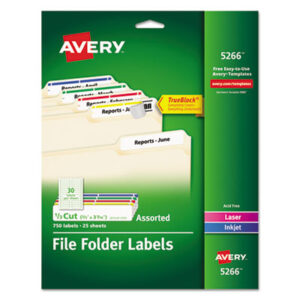 Assorted Colored Borders; File Folder; File Folder Labels; Inkjet; Labels; Laser Printer Labels; Permanent; Permanent File Folder Labels; Self-Adhesive; Identifications; Classifications; Stickers; Shipping; Receiving; Mailrooms; AVERY