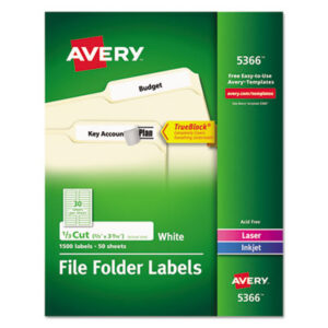 All White; File Folder; File Folder Labels; Inkjet; Labels; Laser Printer Labels; Permanent; Permanent File Folder Labels; Self-Adhesive; White Borders; Identifications; Classifications; Stickers; Shipping; Receiving; Mailrooms; AVERY