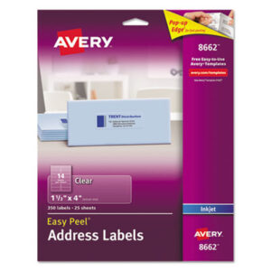 1-1/3 x 4; Address; Clear; Inkjet Printer; Inkjet Printers; Label; Labels; Mailing; Identifications; Classifications; Stickers; Shipping; Receiving; Mailrooms