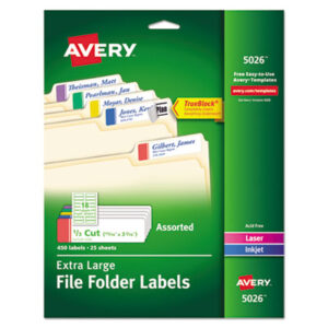 File Folder; File Folder Labels; Inkjet Printer; Inkjet Printer Labels; Label; Labels; Laser Printer; Laser Printer Labels; Permanent; Self-Adhesive; Removable; Identifications; TrueBlock; Classifications; Stickers; Shipping; Receiving; Mailrooms; AVERY