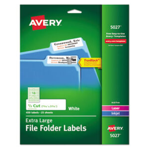 File Folder; File Folder Labels; Inkjet Printer; Inkjet Printer Labels; Label; Labels; Laser Printer; Laser Printer Labels; Permanent; Self-Adhesive; Removable; Identifications; TrueBlock; Classifications; Stickers; Shipping; Receiving; Mailrooms; AVERY