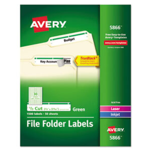 File Folder; File Folder Label; Green Border; Inkjet; Labels; Laser Printer Labels; Permanent; Permanent File Folder Labels; Self-Adhesive; Identifications; Classifications; Stickers; Shipping; Receiving; Mailrooms; AVERY