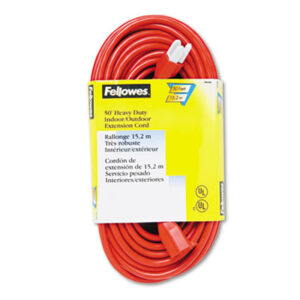 1-Outlet; 50&apos; Length; Cord; Cords; Electric/Electrical; Electrical; Electrical Cord; Extension; Extension Cords; FELLOWES; Heavy-Duty; Indoor/Outdoor; Orange; Current; AC; Connections; Links; Wires; Electricity