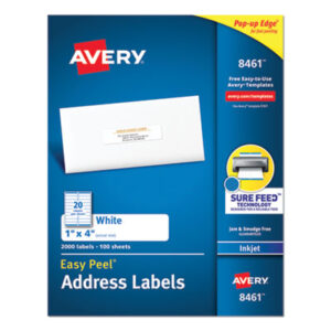 1 x 4; Address; Inkjet Printer; Inkjet Printers; Label; Labels; Mailing; White; Identifications; Classifications; Stickers; Shipping; Receiving; Mailrooms; AVERY