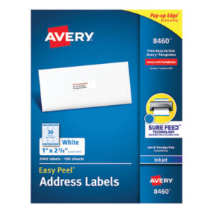 1 x 2 5/8; Address; Inkjet Printer; Inkjet Printers; Label; Labels; Mailing; White; Identifications; Classifications; Stickers; Shipping; Receiving; Mailrooms; AVERY