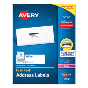 Address; Address Labels; Label; Labels; Laser; Laser Printer; Laser Printer Labels; Mailing; Smooth Feed Sheets; White; Identifications; Classifications; Stickers; Shipping; Receiving; Mailrooms; AVERY; AVE5162BBULK