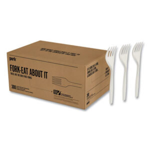 (PRK24390987)PRK 24390987 – Mediumweight Plastic Cutlery, Fork, White, 300/Pack by PERK (300/PK)