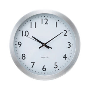 (UNV10425)UNV 10425 – Brushed Aluminum Wall Clock, 12" Overall Diameter, Silver Case, 1 AA (sold separately) by UNIVERSAL OFFICE PRODUCTS (1/EA)