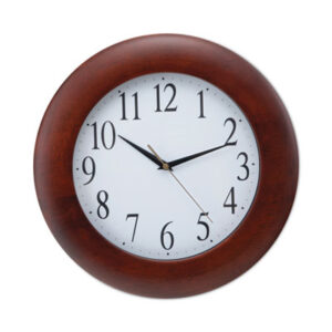 (UNV10414)UNV 10414 – Round Wood Wall Clock, 12.75" Overall Diameter, Cherry Case, 1 AA (sold separately) by UNIVERSAL OFFICE PRODUCTS (1/EA)