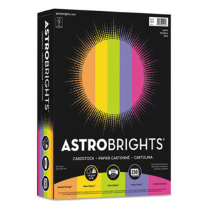 Astrobrights; Astrobright; Astrobrite; Neenah Paper; Colored Card Stock; Card Stock Paper; Brightest Paper; Brightest; Bright Colored Paper; Copier; Copy Paper; Inkjet; Laser; Office Paper; Papercrafting; Arts; Craft; Fliers; Posters; FSC; Wausau; 8.5x11; 250; 65 lb; Durable; Assorted; Assortment; Fireball Fuchsia; Venus Violet; Terra Green; Solar Yellow; Cosmic Orange