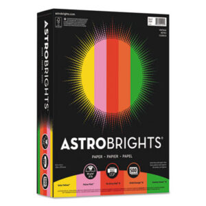 Astrobrights; Astrobright; Astrobrite; Neenah Paper; Colored Paper; Brightest Paper; Bright Colored Paper; Copier; Copy Paper; Inkjet; Laser; Office Paper; Papercrafting; Arts; Craft; Fliers; Posters; FSC; Wausau; 8.5x11; 500; 24 lb; Assorted; Assortment; Gamma Green; Orbit Orange; Re-Entry Red; Pulsar Pink; Solar Yellow