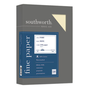 32-Lb. Paper; 8-1/2 x 11 Paper; Business Paper; Connoisseur Collection; Date-Coded Paper; Exceptional Business Paper; Inkjet Paper; Ivory Paper; Laser Paper; Paper; SOUTHWORTH; Watermarked Paper; Consumables; Reproductions; Hard-Copies; Correspondence; Documents100% Cotton Paper