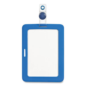 COSCO; Name Badge Holder; Clear; Plastic; Rubberized; Blue