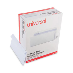 (UNV36105)UNV 36105 – Peel Seal Strip Security Tint Business Envelope, #10, Square Flap, Self-Adhesive Closure, 4.25 x 9.63, White, 500/Box by UNIVERSAL OFFICE PRODUCTS (500/BX)