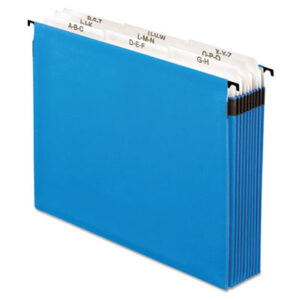 3-1/2" Capacity; 9-Section; A-Z Tabs; Blue; File Folders; Hanging; Hanging File Folder; Letter Size; PENDAFLEX; Recycled Product; Sleeves; Sheaths; Shells; Organization; Storage