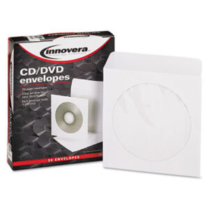 CD Sleeves; CD/DVD Sleeves; DVD Sleeves; Envelopes; INNOVERA; Poly Window; Storage Envelopes; White; Jackets; Sheaths; Covers; Discs; Duplication; Replication; Burns