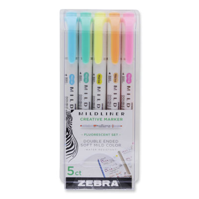 (ZEB78105)ZEB 78105 – Mildliner Double Ended Highlighter, Assorted Ink Colors, Bold-Chisel/Fine-Bullet Tips, Assorted Barrel Colors, 5/Pack by ZEBRA PEN CORP. (5/PK)