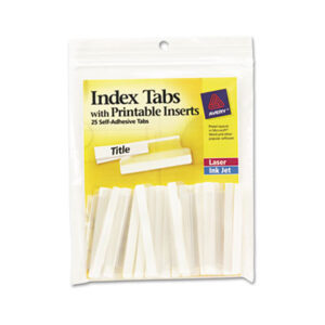 AVERY; Index Tabs; Plastic Tabs; Printable Inserts; Self-Adhesive; Filing; Labeling; Indicators; Directories; Arranging; Files; Identification