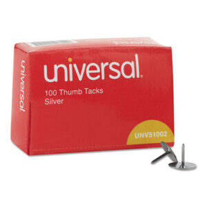 (UNV51002)UNV 51002 – Thumb Tacks, Steel, Silver, 0.31", 100/Box by UNIVERSAL OFFICE PRODUCTS (100/BX)