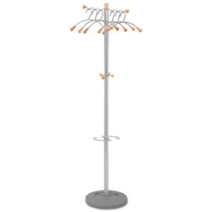 ALBA; Coat Rack; Costumer; Gray Metal; Light Wood; Umbrella Stand; Apparel; Coat; Hat; Umbrella; Storage; Reception; Bumbershoots; Hanger