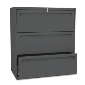 Office Furniture; 36" Wide; 700 Series; Cabinet; Charcoal; Drawer; File Cabinet; File Cabinets; Lateral File; Metal; Three-Drawer; Filing; Systems; Receptacles; Organization; Furniture; Files; Brigade; HON