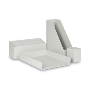 (UBR3632U0002)UBR 3632U0002 – Four-Piece Desk Organization Kit, Magazine Holder/Paper Tray/Pencil Cup/Storage Bin, Chipboard, Gray by U BRANDS (1/KT)