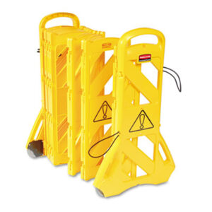 Barrier; Floor Sign; High-Visibility Yellow; Portable Mobile Safety Barrier; RUBBERMAID; Safety Sign; Barricades; Queues; Safety; Crowd-Control; Block-offs; RCP9S1100YW; RUB9S1100YW